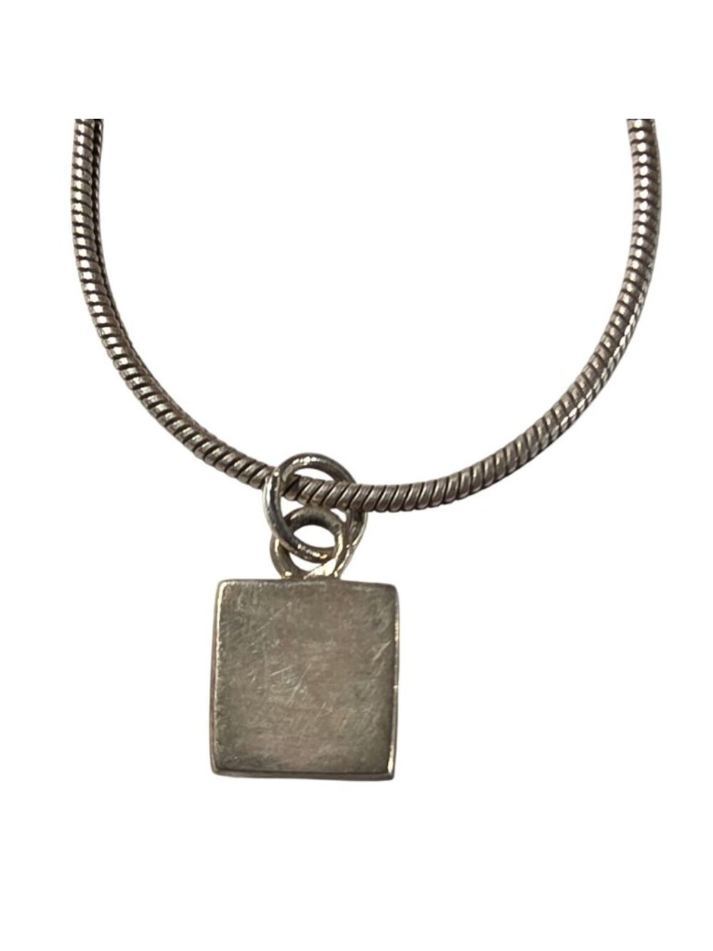 Square Pendant Necklace Matching Earrings Silver Tone Minimalist Jewelry